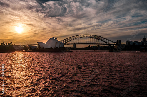 seascape of Sydney, panoramic view of the Sydney bay during sunset. australia. travel.