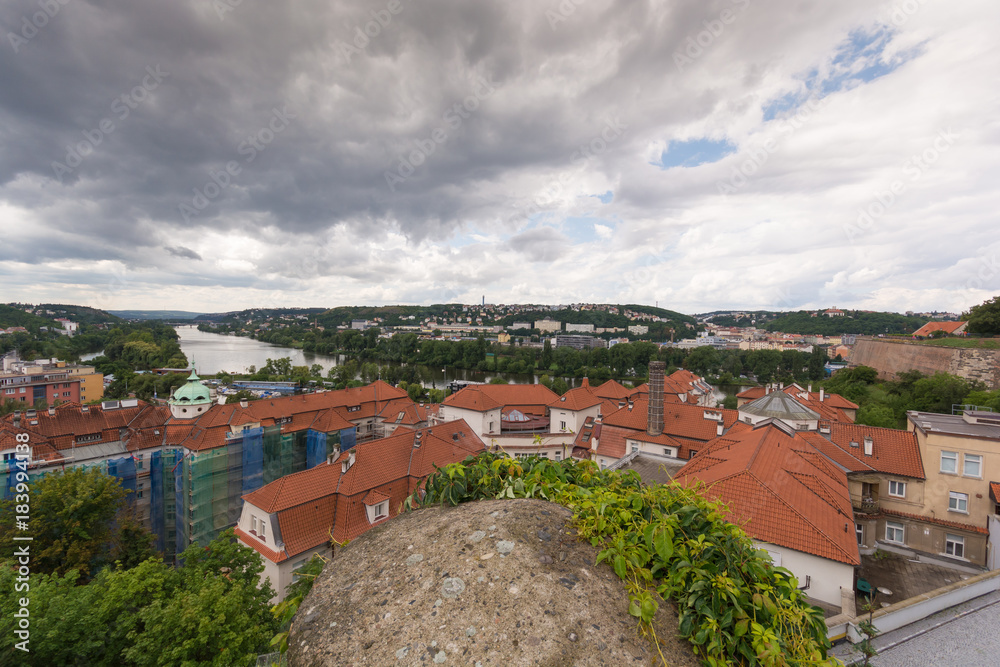 View of Prague city from fort of Vysehrad  during early summer day,Prague,Czech republic,