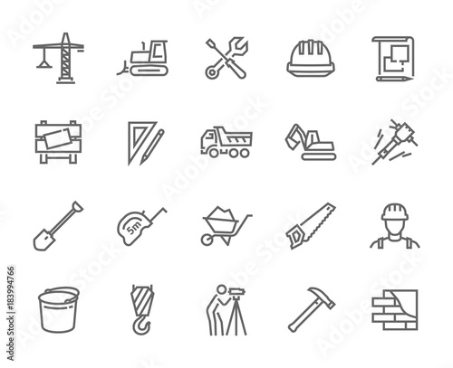 Set of construction line icons. Editable stroke.