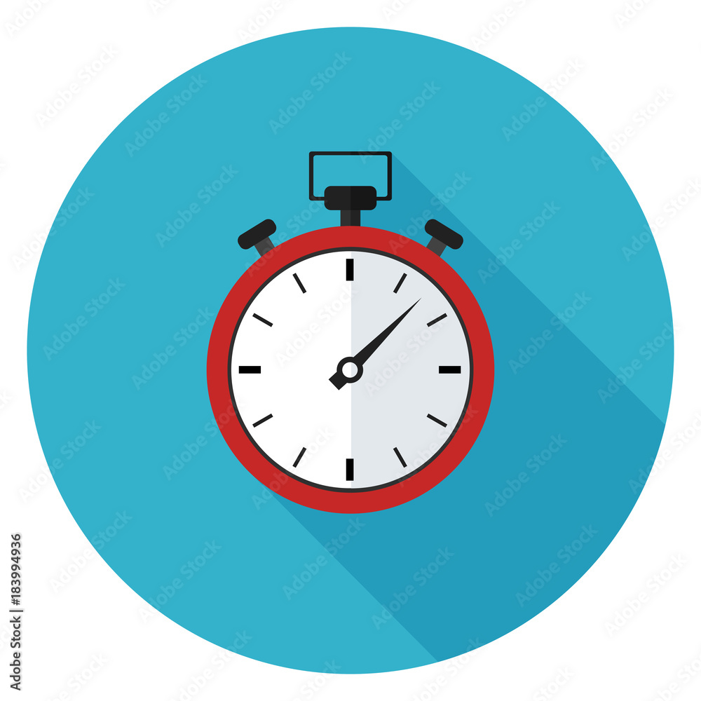 Stopwatch icon. Illustration in flat style. Round icon with long shadow. Stopwatch icon. Illustration in flat style. Round icon with long shadow.