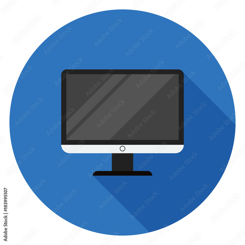 Monitor icon. Illustration in flat style. Round icon with long shadow. Monitor icon. Illustration in flat style. Round icon with long shadow.