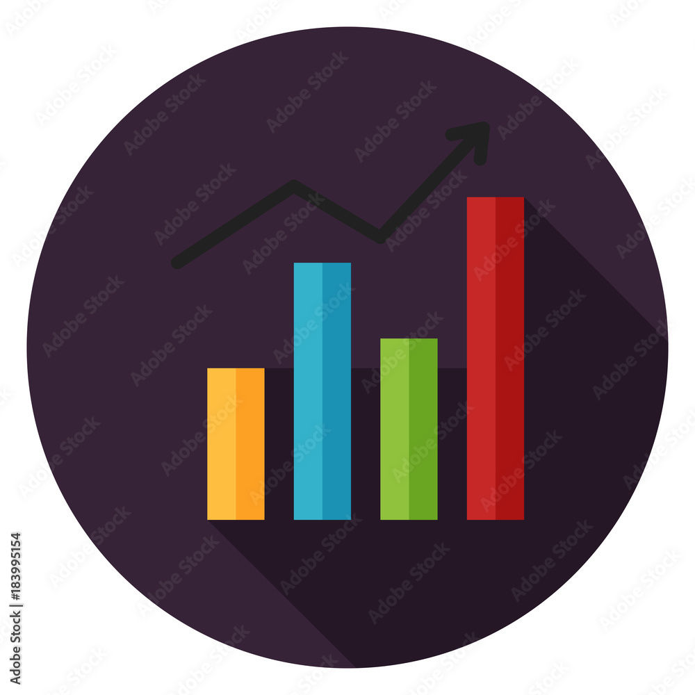 Infografik graph icon. Illustration in flat style. Round icon with long shadow. Infografik graph icon. Illustration in flat style. Round icon with long shadow.