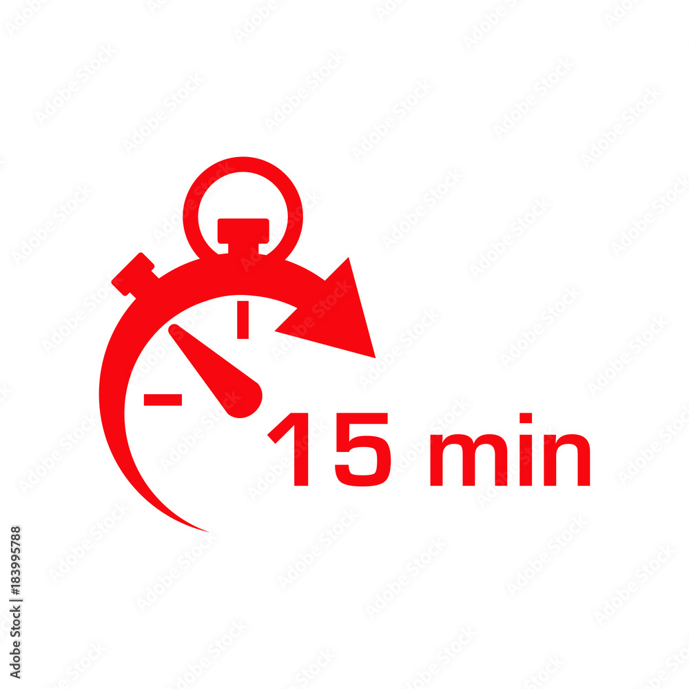 Icono plano cronometro con 15 min rojo en fondo blanco vector de Stock |  Adobe Stock