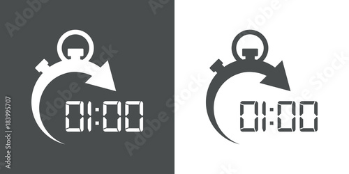 Icono plano cronometro 01:00 gris y blanco