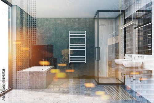 Gray bathroom interior, shower toned
