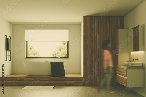 White and wooden bathroom toned