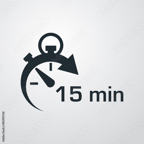 Icono plano cronometro con 15 min en fondo degradado photo