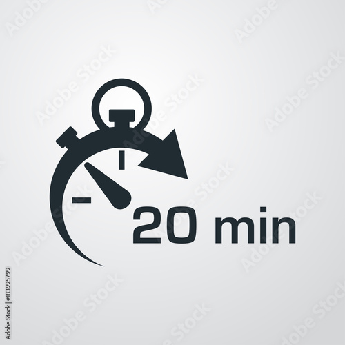 Icono plano cronometro con 20 min en fondo degradado