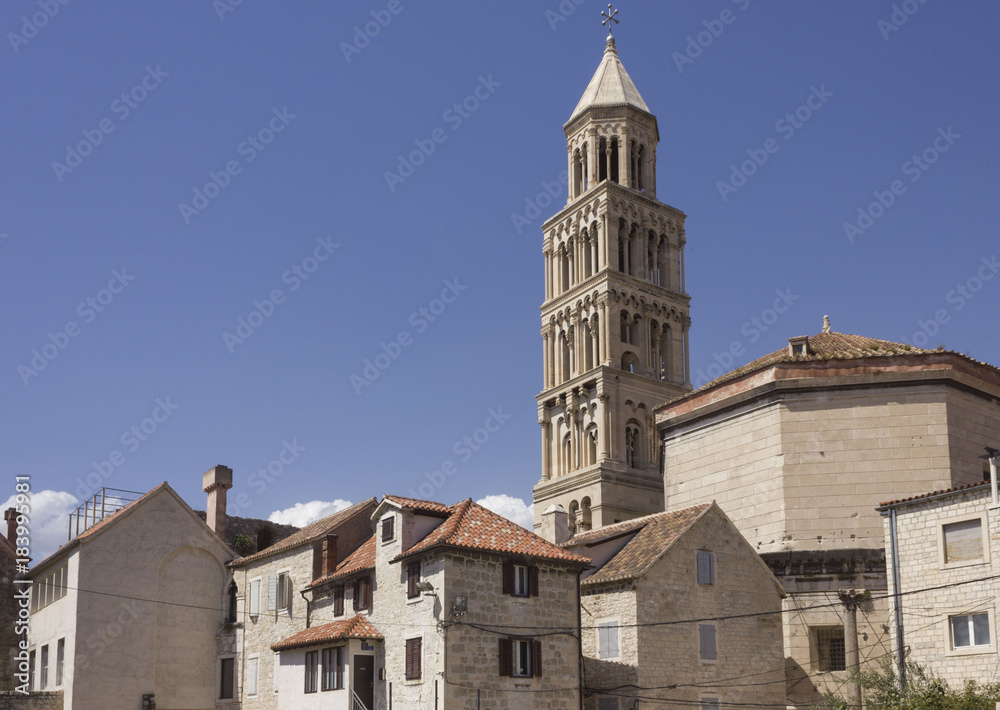 Day view of Split city with bell tower