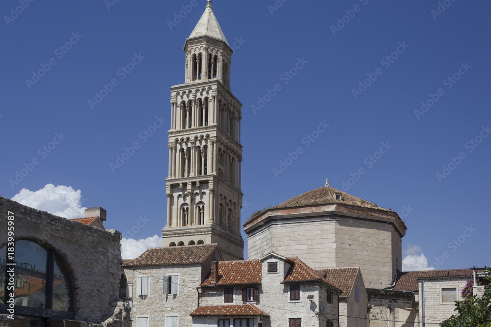 Day view of Split city with bell tower