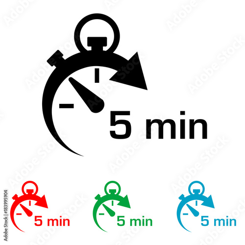 Icono plano cronometro con 5 min en varios colores