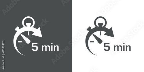 Icono plano cronometro con 5 min gris y blanco