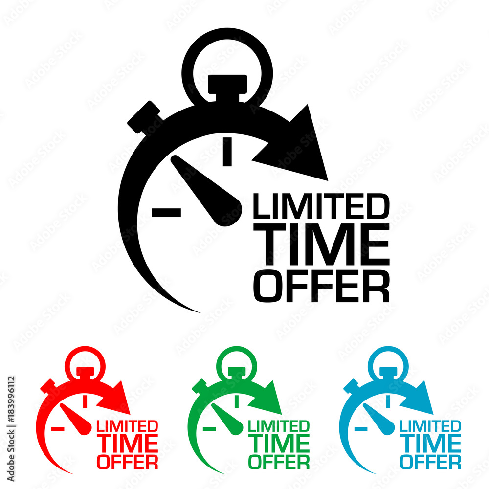 Icono plano cronometro LIMITED TIME OFFER en varios colores