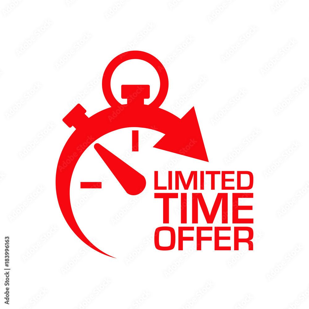 Icono plano cronometro LIMITED TIME OFFER rojo en fondo blanco