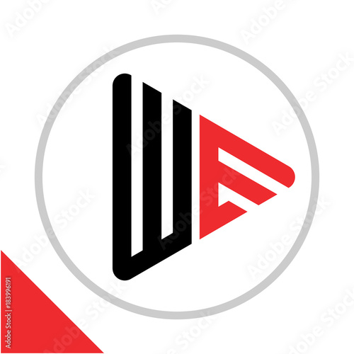 logo icon play button shape with combination of W & E initials