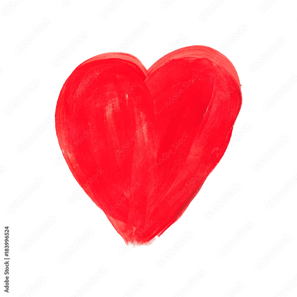 Hand-drawn painted red heart, vector element for your design
