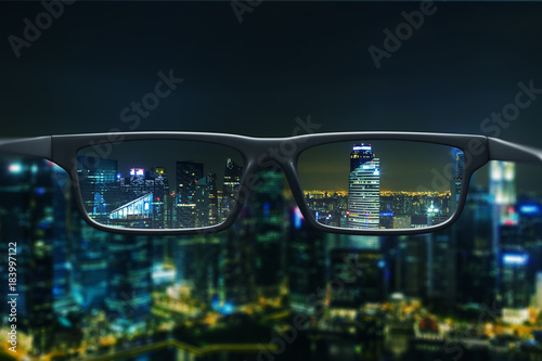 Night city as seen through glasses