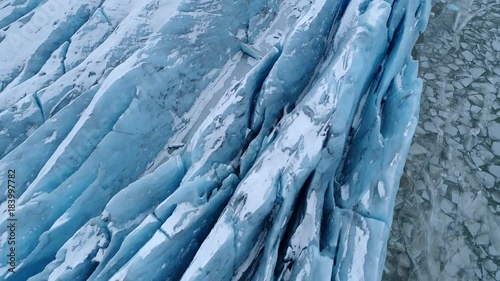 Aerial footage of blue glacier, Fjallsárlón Iceland photo