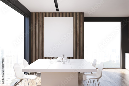 Gray and wooden dining room