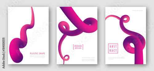 Liquid colorful shapes. Trendy abstract backgrounds. Futuristic design posters with pink gradient wave. Set of posters with fluid shapes. Background for banner, card design, poster, web design.
