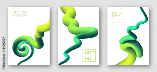 Liquid colorful shapes. Trendy abstract backgrounds. Futuristic design posters with green gradient wave. Set of posters with fluid shapes. Background for banner, card design, poster, web design.