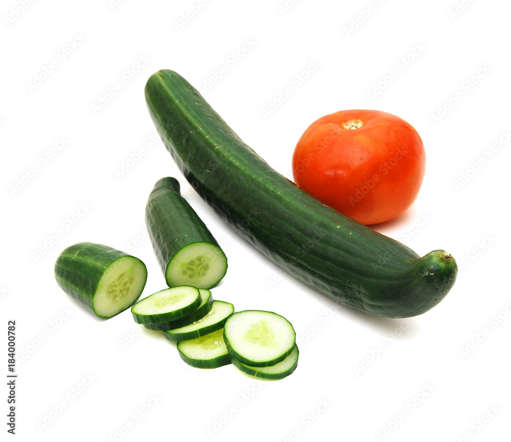 sliced tomato and cucumber isolated on white background sliced tomato and cucumber isolated on white background