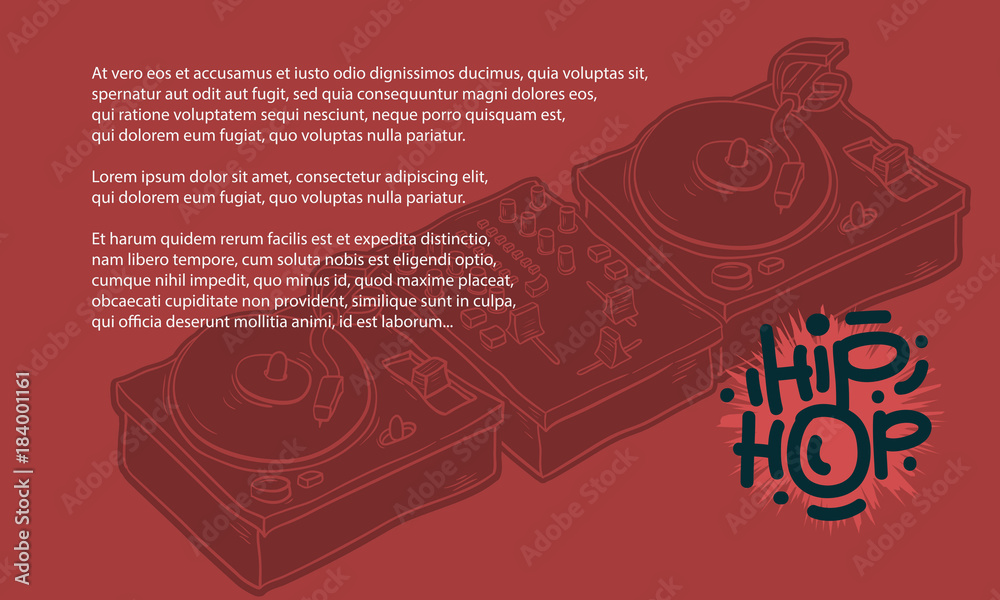 Hip Hop Design With A Dj Sound Mixer And Turntables Drawing And An Area For  Additional Text Information. Artistic Cartoon Hand Drawn Sketchy Line Art  Style. Stock Vector | Adobe Stock