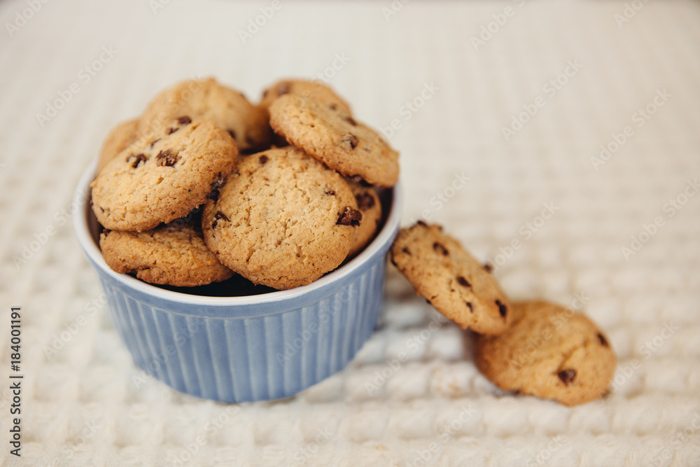 Chocolate chip cookies on the table, sweet food