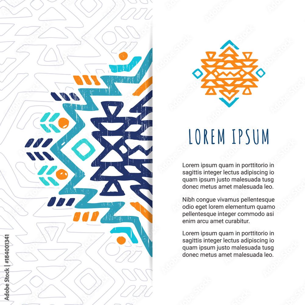 Aztec colorful ornamental card template with grungy texture. American ...