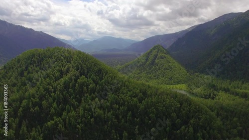 Aerial photography. Heavenly landscape of the landscape with a mountain lake in Siberia near Lake Baikal. Warm lake of the Snezhnaya River. Vydrino photo