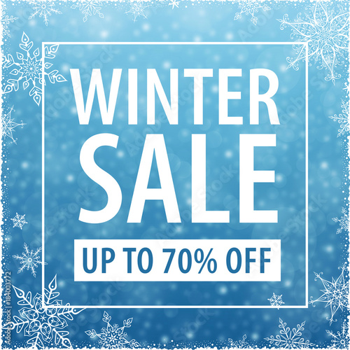 Winter Sale Poster on Blue Background - Vector