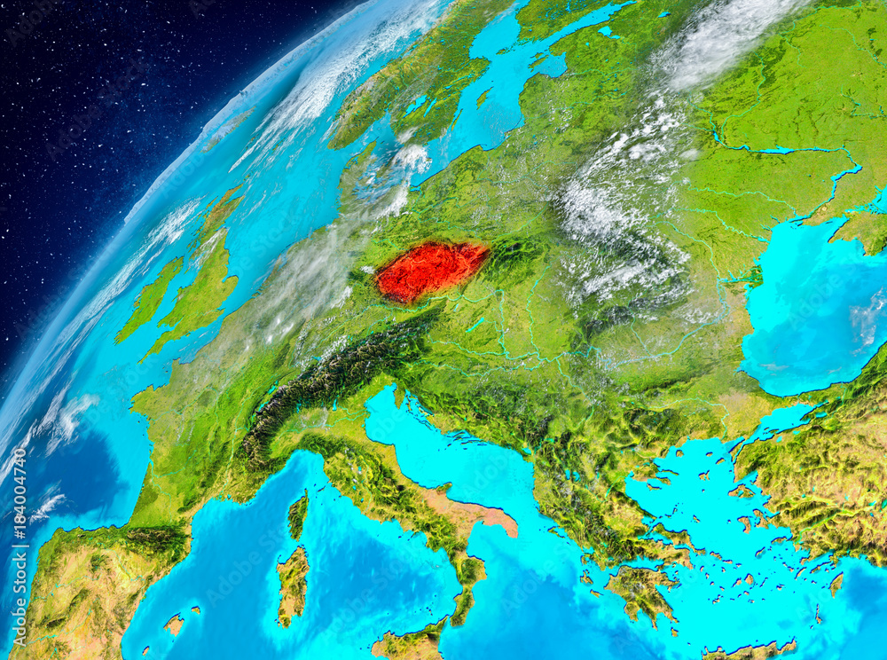 Space view of Czech republic in red