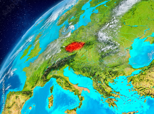 Space view of Czech republic in red