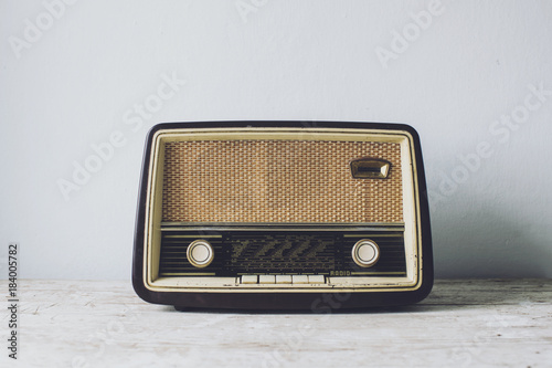 Antique radio on vintage table