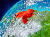 Space view of Venezuela in red