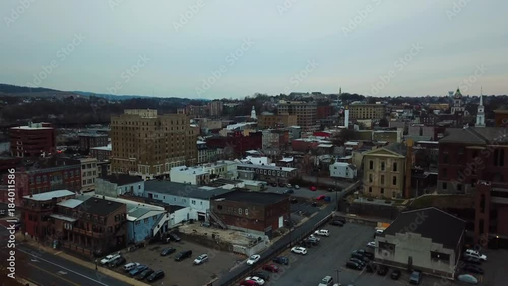 Aerial shot rising up over the city of Easton, Pennsylvania Aerial shot rising up over the city of Easton, Pennsylvania