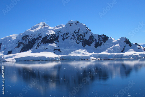 Antarctic mountains and reflections