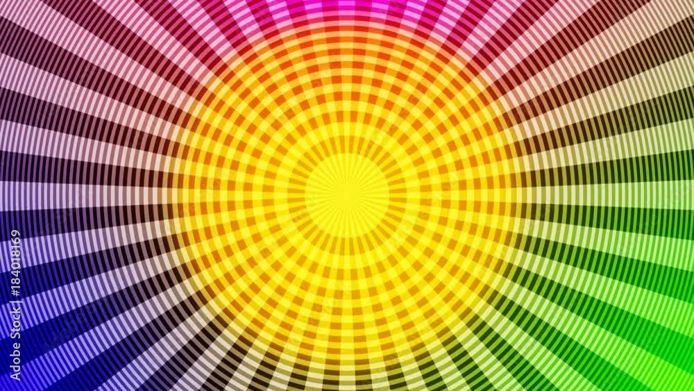 Color spectrum background with star effect. Optical star illusion with dynamic rotation with full color scale. Visual magic modern effect animation. Magic techno effect.