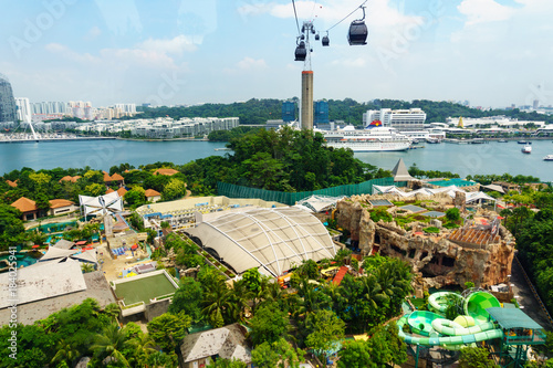 singapore cable car, modern transportation on the sentosa island to travel and sightseeing with aerial view 360 degree. singapore travel and cityscape. photo