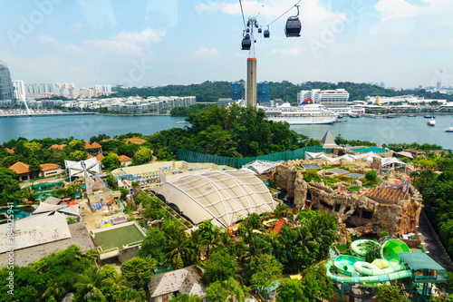 singapore cable car, modern transportation on the sentosa island to travel and sightseeing with aerial view 360 degree. singapore travel and cityscape.