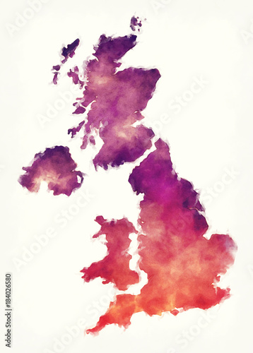 Canvas Print United Kingdom watercolor map in front of a white background