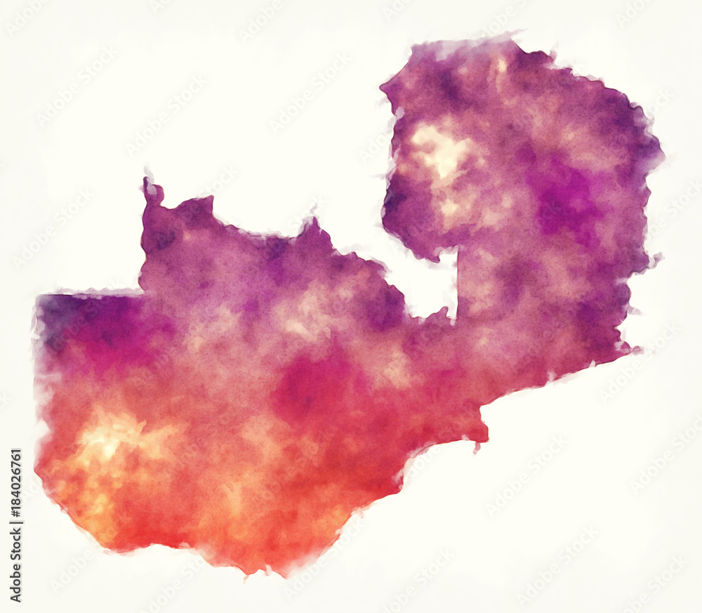 Zambia watercolor map in front of a white background