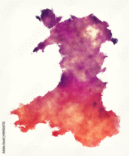 Wales watercolor map in front of a white background