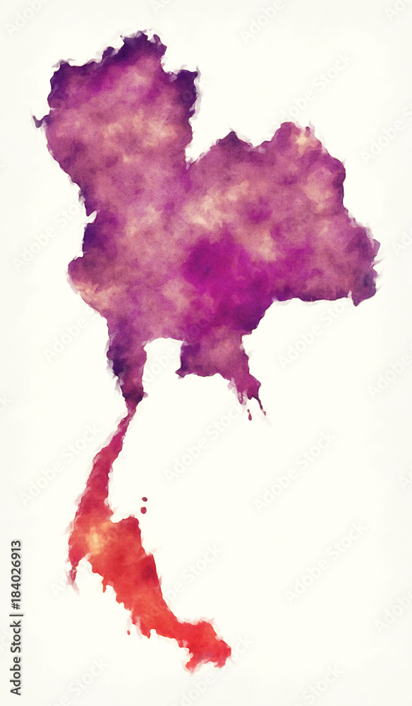 Fototapeta premium Thailand watercolor map in front of a white background