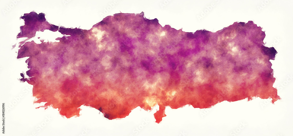 Turkey watercolor map in front of a white background