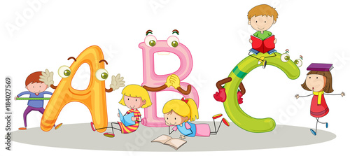 Font ABC and happy children