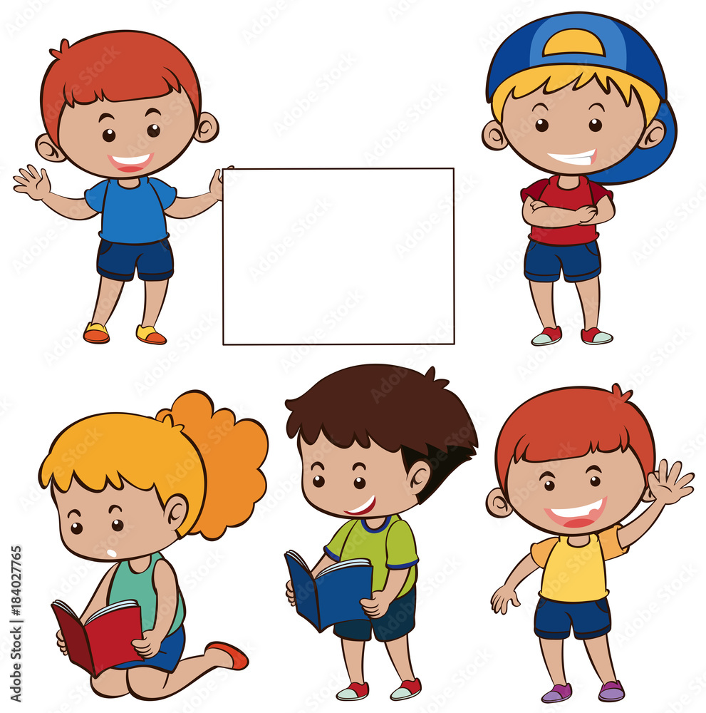 Happy children and white paper