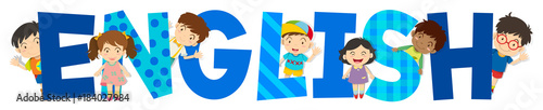 Word design for English with many children background