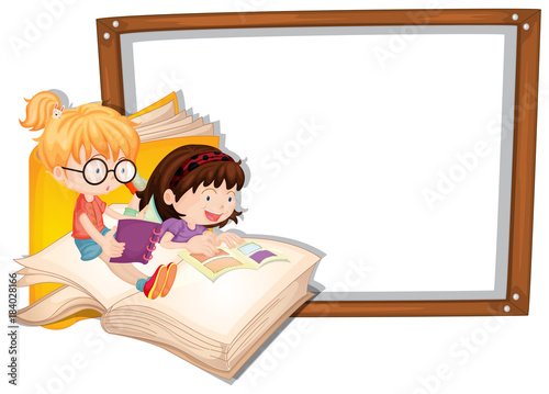 Border template with two girls reading