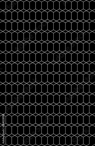 Abstract white hexagon stacked on a black background.